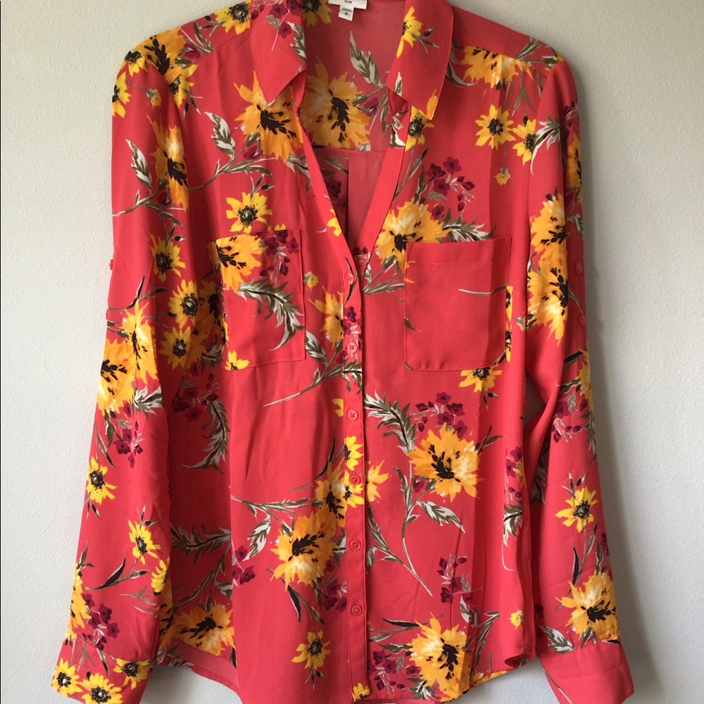 Express slim floral button down blouse